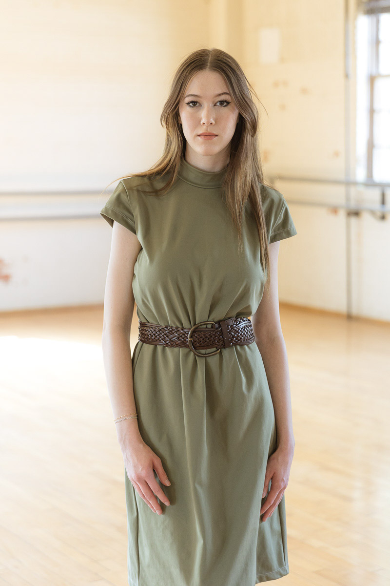 Dress To Go - Turtle Neck Bodice with Cap Sleeves in Deep Lichen Green