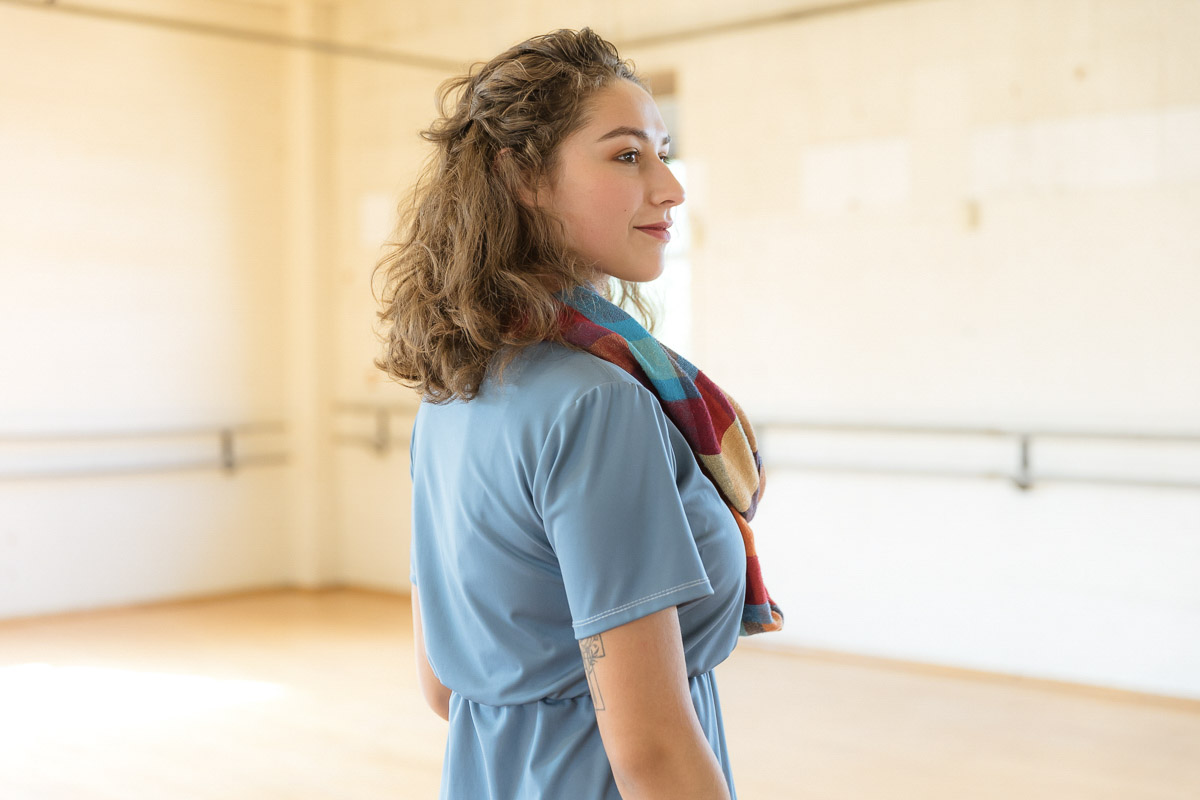 Dress To Go - Scoop Neck Bodice with Short Sleeves Knee Length Skirt in Aegean Blue fabric